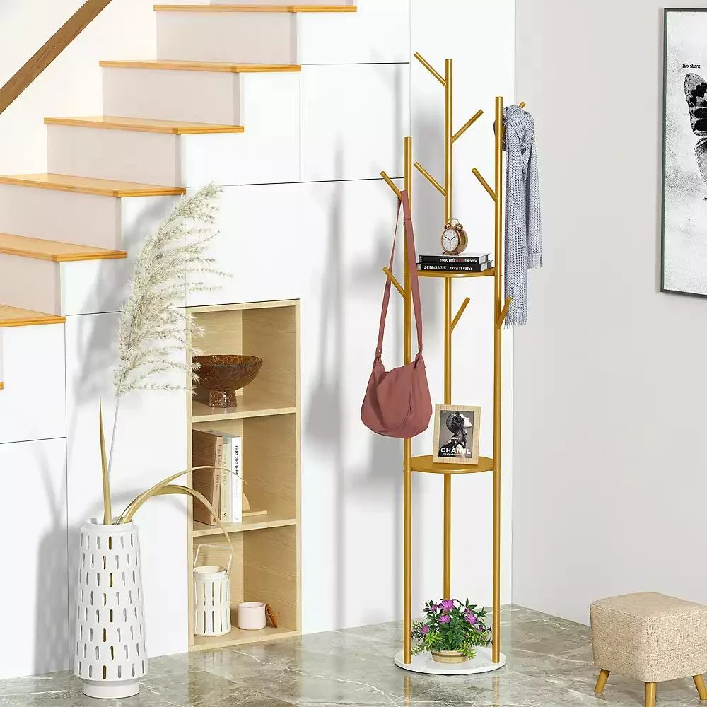 UNHO Freestanding Coat Rack: Hall Tree Clothes Hangers with Marble Base for Entryway Bedroom 2