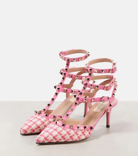Valentino Rockstud 65 bouclé-trimmed leather pumps 4
