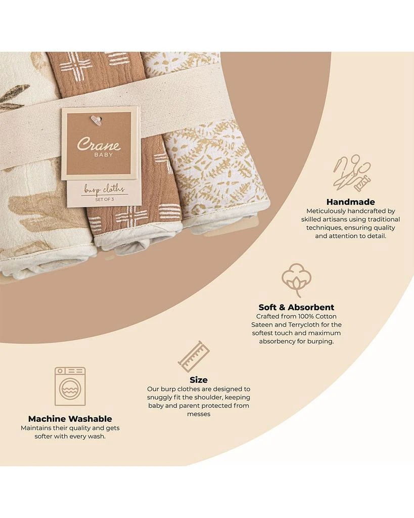 Crane Baby Kendi Burp Cloths, 3 Pack - Ages 0-36 Months 5