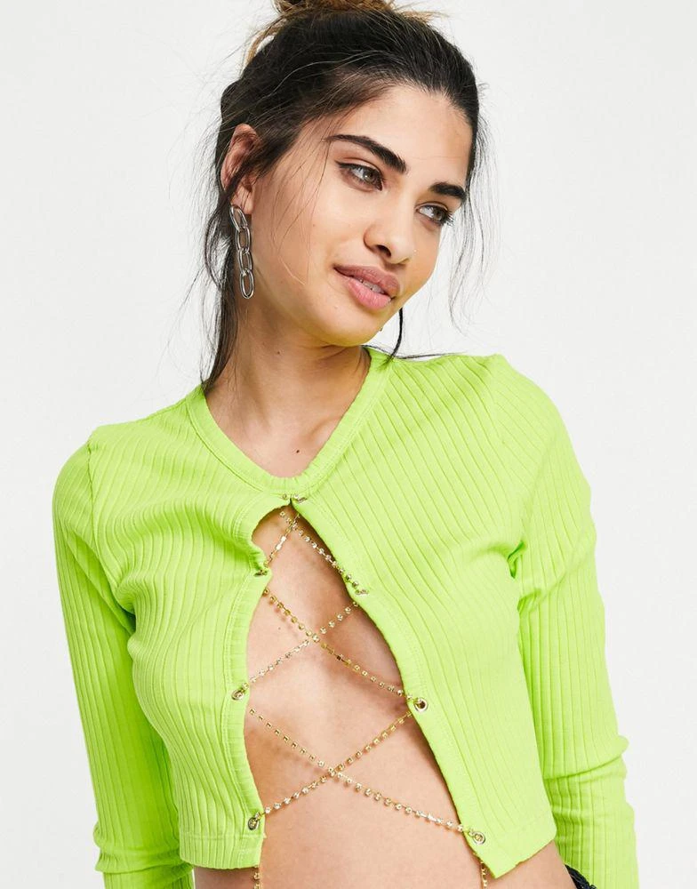 AsYou ASYOU rib diamante lace up top in lime 3