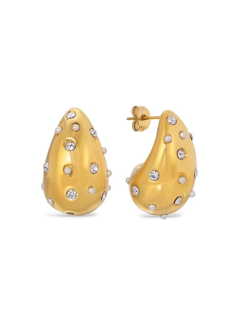 Eye Candy LA Luxe Lolo 14K Goldplated, Cubic Zirconia 
Simulated Pearl Bean Earrings
