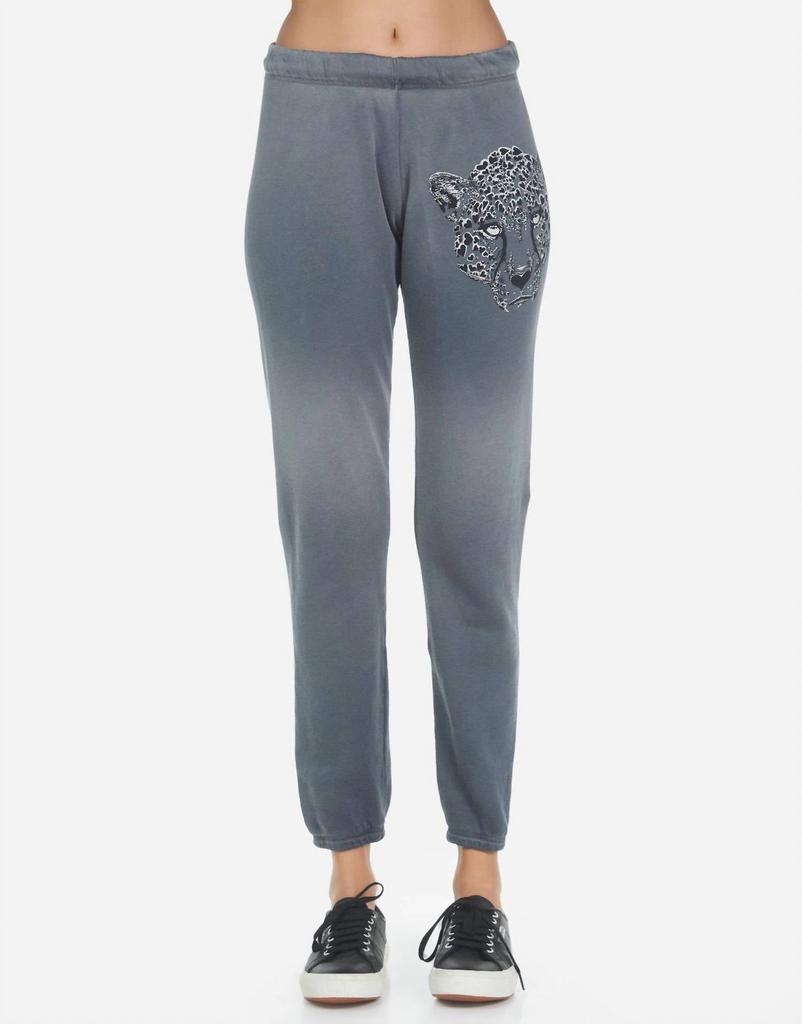 Lauren Moshi Brynn Heart Leopard Sweatpants In Grey