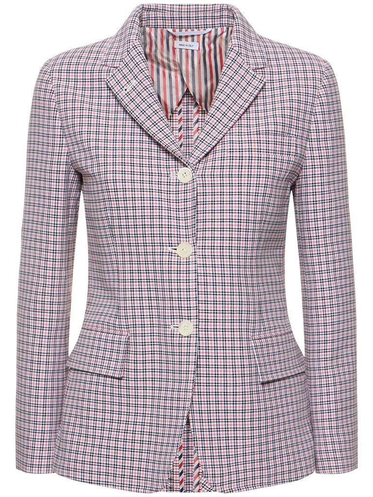 ジャケット THOM BROWNE SMALL CHECK COTTON JACKET THOM BROWNE Twill-paneled checked wool-tweed jacket | THE OUTNET