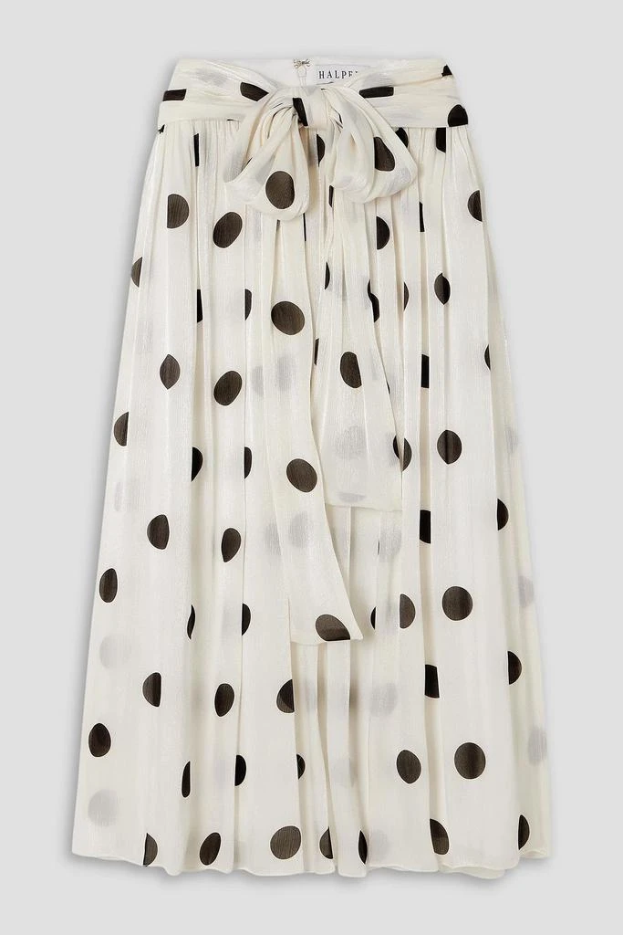 Halpern Belted polka-dot crepon midi skirt 1