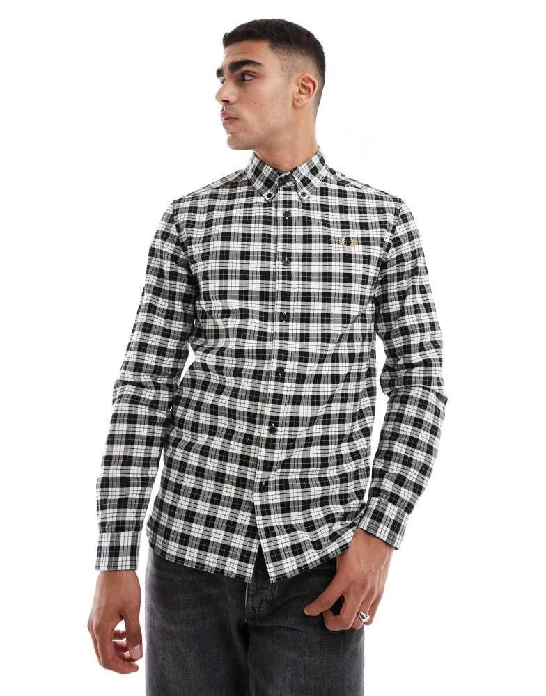 Fred Perry Fred Perry tartan oxford shirt in beige and black 2