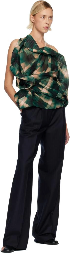 Dries Van Noten Green 
Beige Draped Viscose Blouse 4