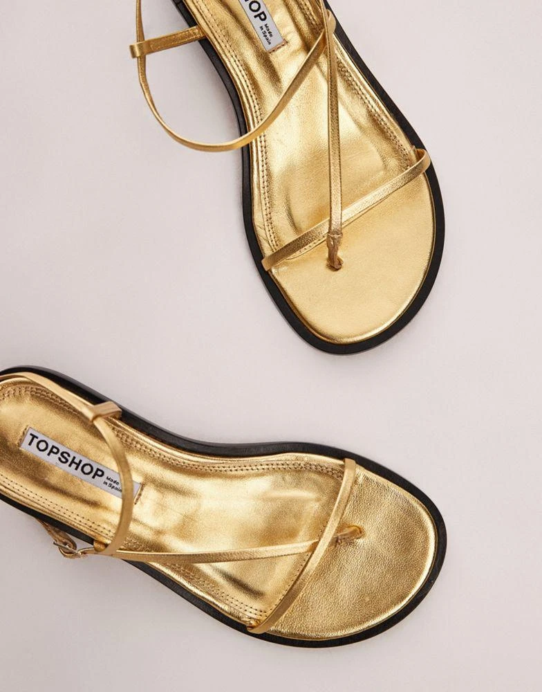 Topshop Topshop Inaya premium leather strappy kitten heel sandals in gold 2