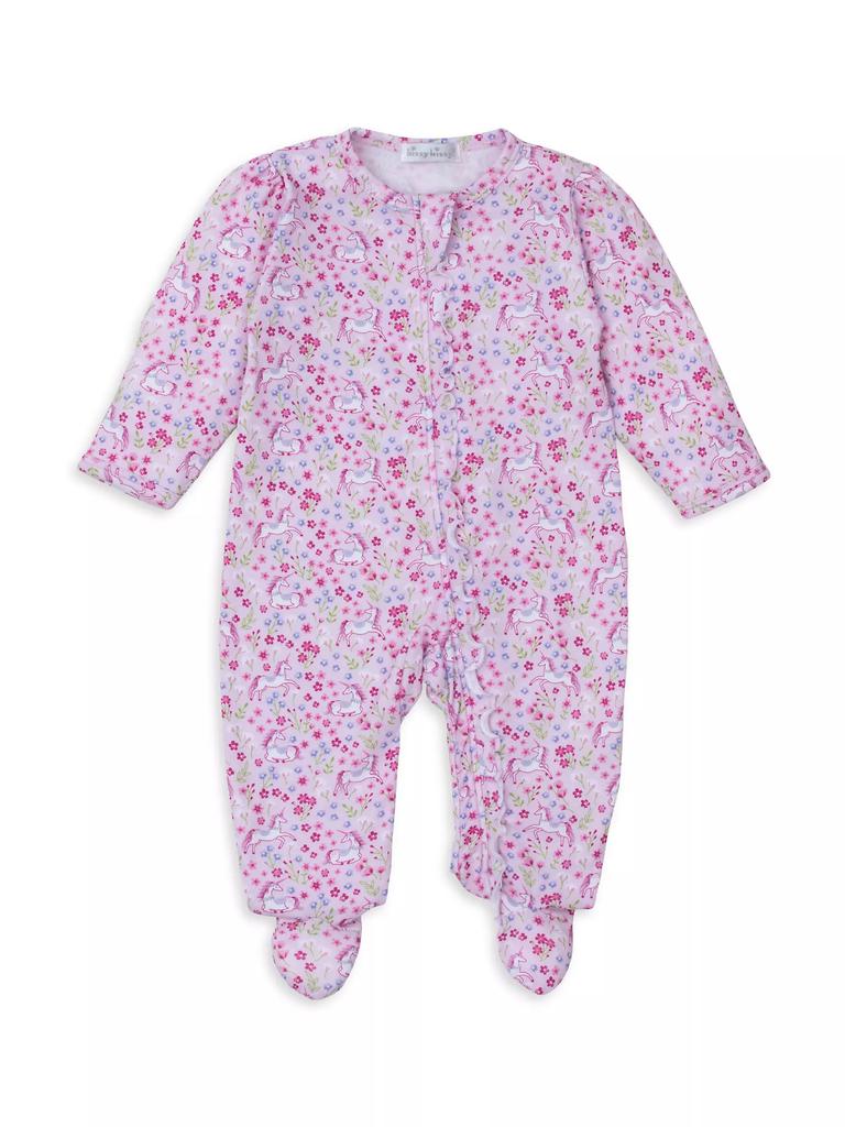 Kissy Kissy Baby Girl's Floral Unicorn Print Ruffle-Trim Footie