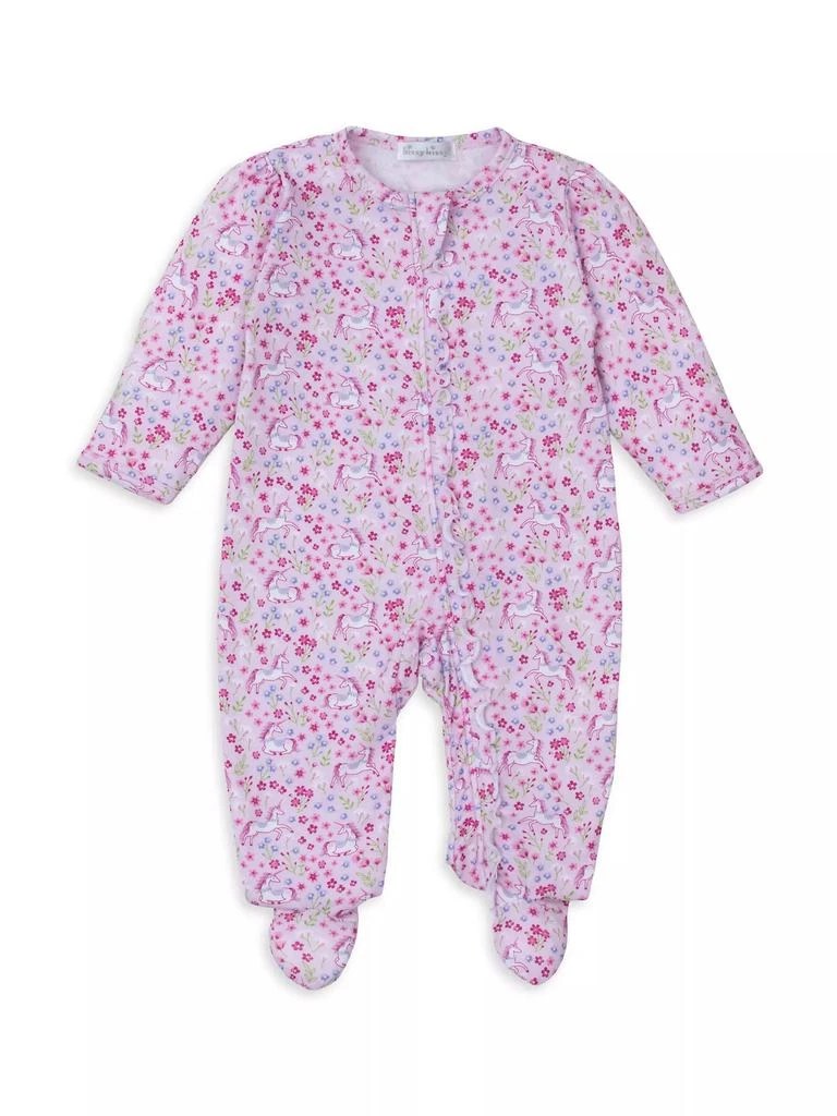 Kissy Kissy Baby Girl's Floral Unicorn Print Ruffle-Trim Footie 1