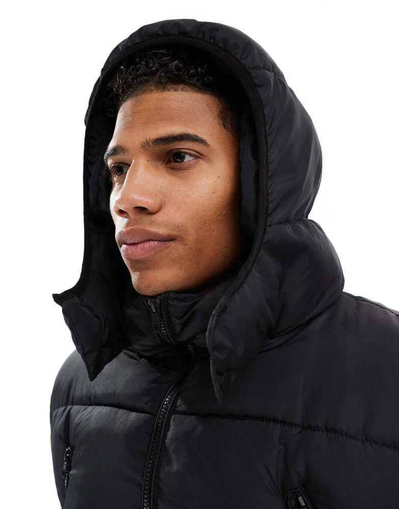 French Connection Mens French Connection puffer jacket with hood and pockets in black 4
