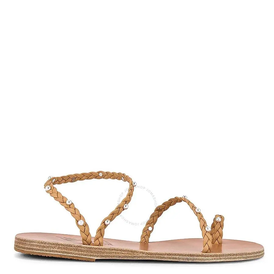 ANCIENT GREEK SANDALS Ladies Natural Eleftheria Pearls Flat Sandals