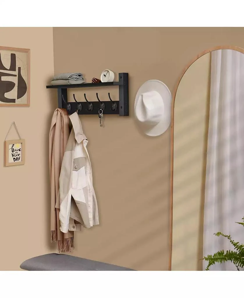 Sorbus 16 Inch Floating Wall Shelf with 5 Heavy Duty Hooks – for Entryway, Bathroom, Bedroom, Kitchen, or Mudroom 3