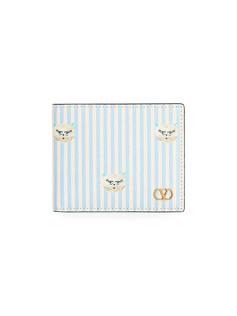 Valentino VLogo Signature Wallet in Grainy Calfskin with Le Chat De La Maison Print 1