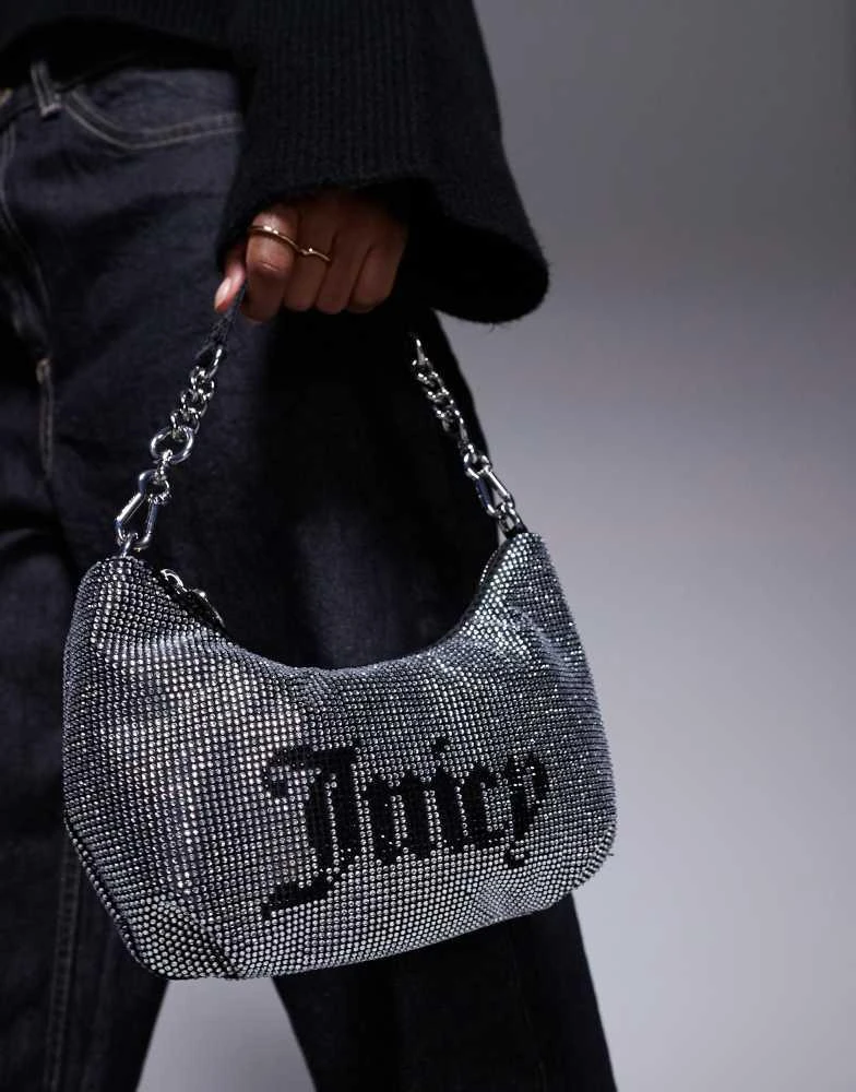 Juicy Couture Juicy Couture small diamante logo shoulder bag in black/silver 4