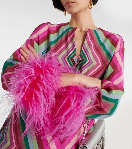Valentino Feather-trimmed silk crêpe de chine minidress 4