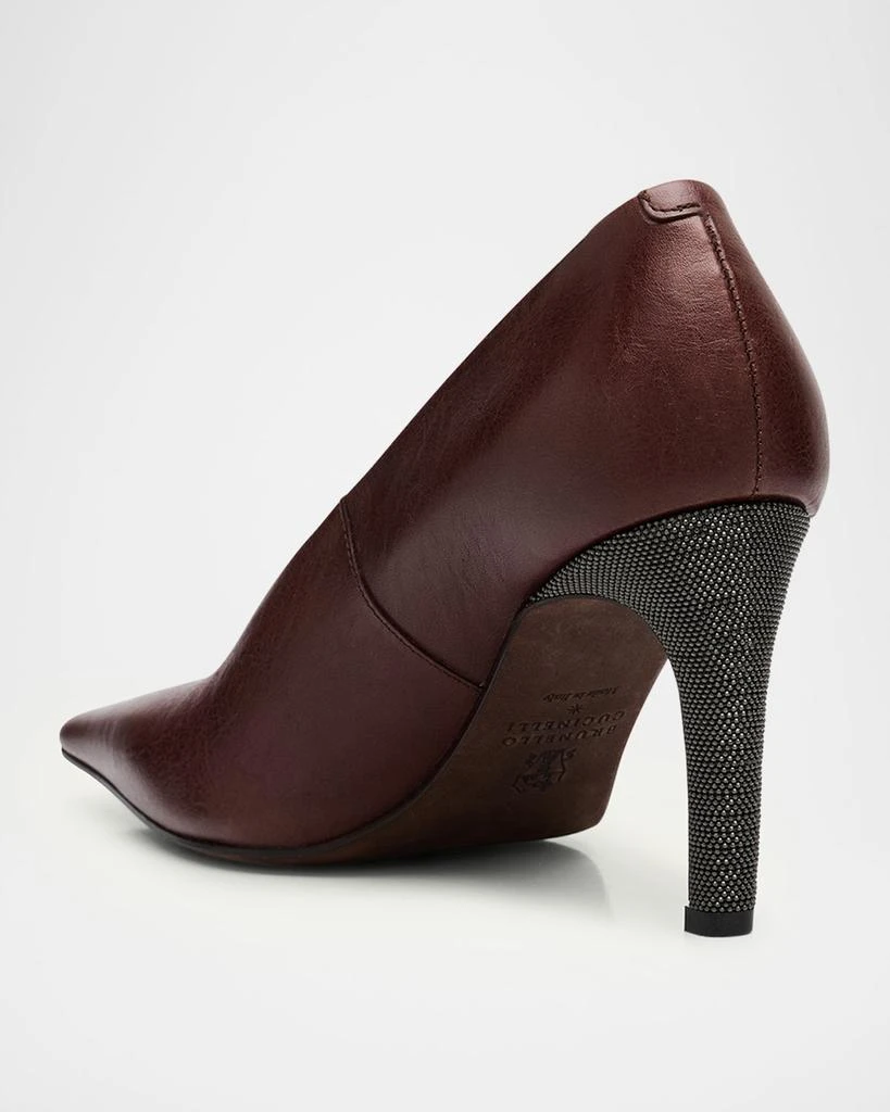 Brunello Cucinelli Leather Curved-Heel Pumps 2
