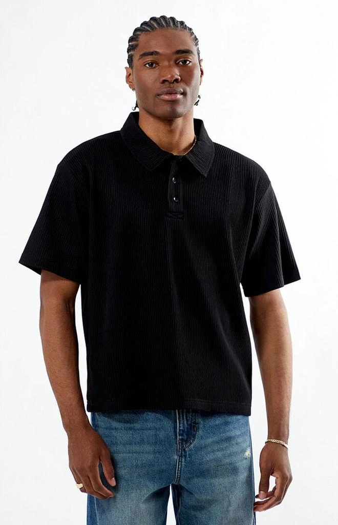 PacSun Black Ribbed Polo Shirt 1