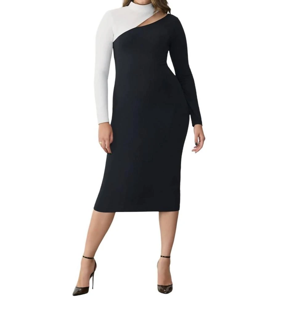 GSTQ Downtown Cut Out Dress In Blk/white 1