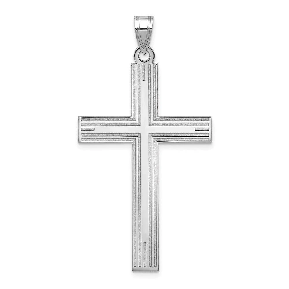 Diamond2Deal 14k White Gold Solid Laser Etched Cross Pendant