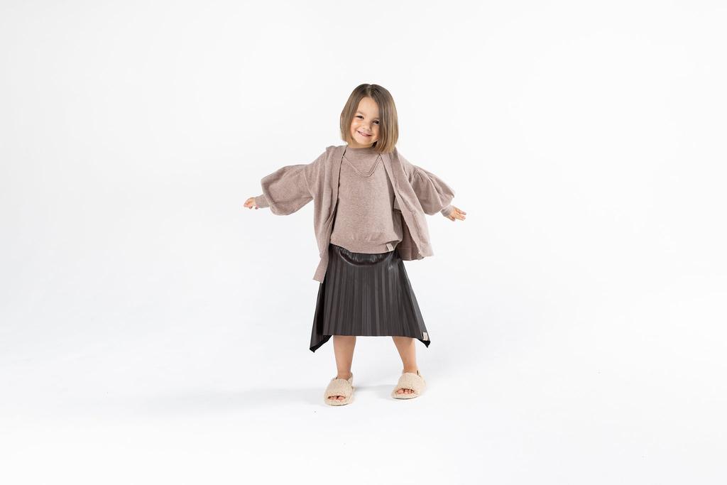 Omamimini Girls Faux Leather Hi-Low Pleated Skirt
