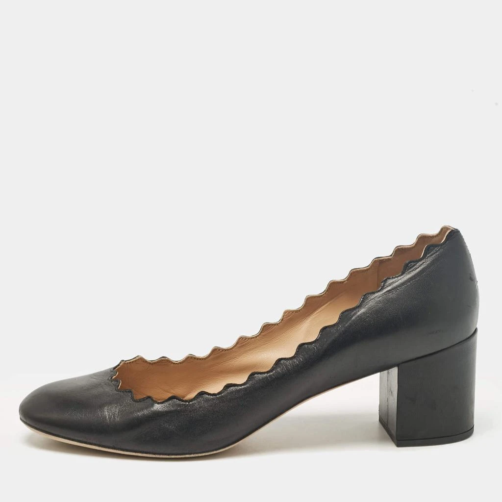 Chloé Chloe Black Scalloped Leather Lauren Pumps Size 39.5 1