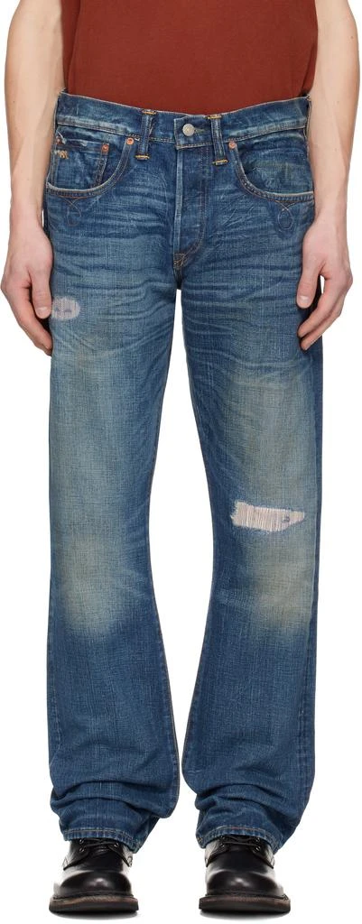 RRL Blue Slim Boot Sutton Repaired Selvedge Jeans