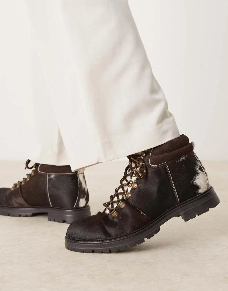 ASOS ASOS DESIGN Premium lace up hiker boots in cow hair 1