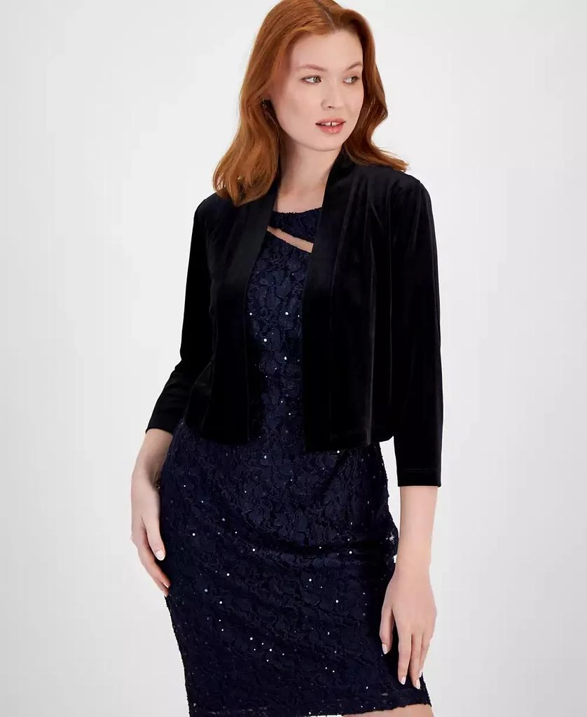 Connected Women's Velvet 3/4-Sleeve Shrug Jacket 1