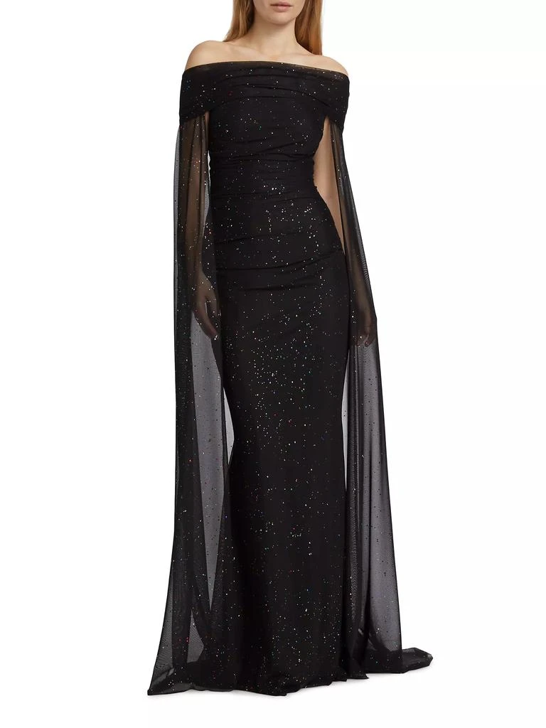 Talbot Runhof Confetti Tulle Off-The-Shoulder Cape Gown 3