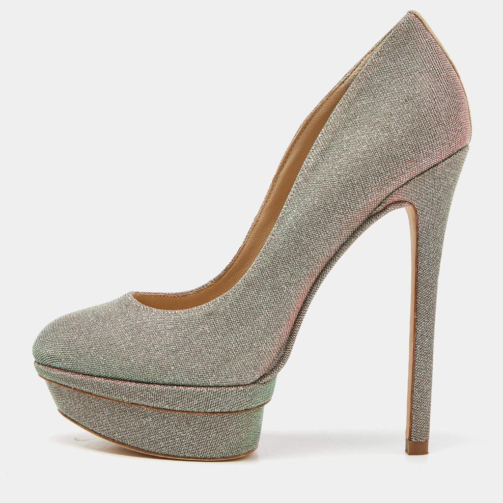 Brian Atwood Brian Atwood Holographic Lurex Fabric Platform Pumps Size 37.5