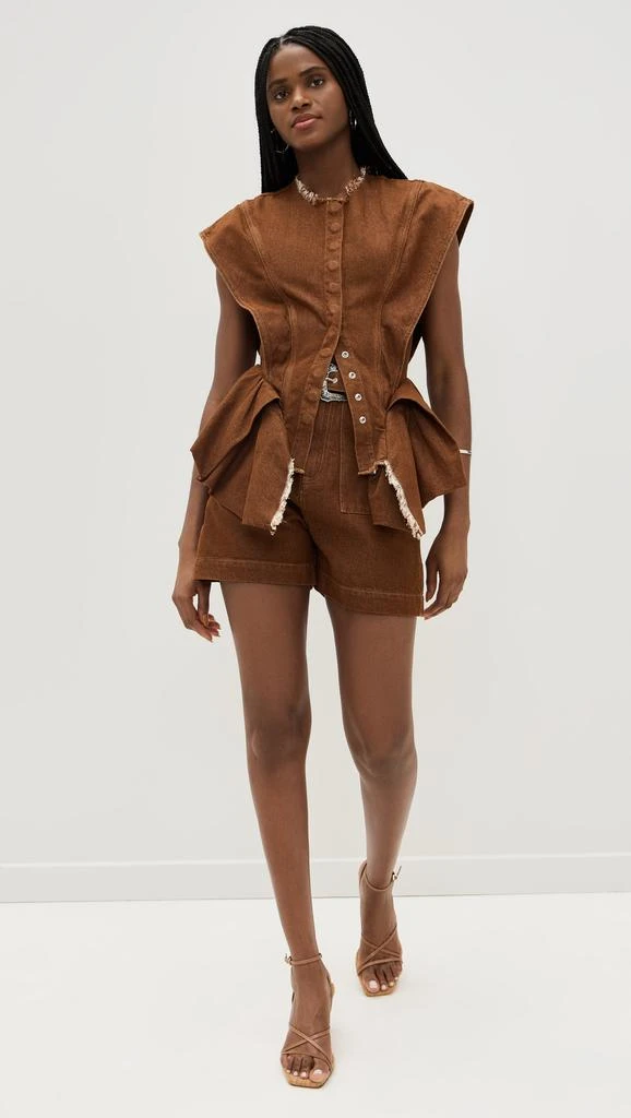 Marques Almeida Brown Denim Structure Shoulder Cinched Top 4
