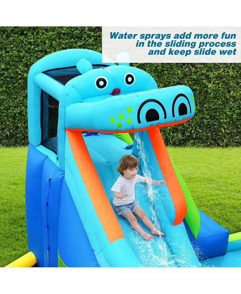 Costway Inflatable Kids Hippo Bounce House Slide Climbing Wall Splash Pool w/ Bag 6