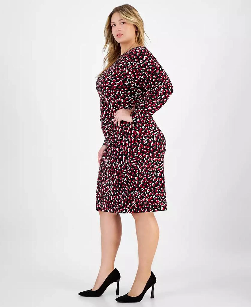 Kasper Plus Size Printed Boat-Neck Long-Sleeve Dress 3