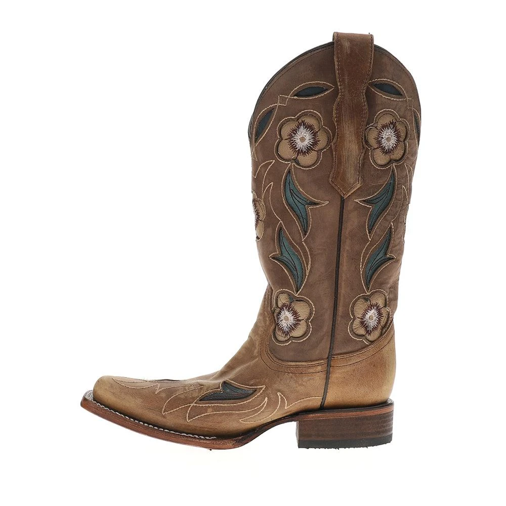 Circle G by Corral Sand Flower Inlay Embroidered Square Toe Pull On Cowboy Boots 3