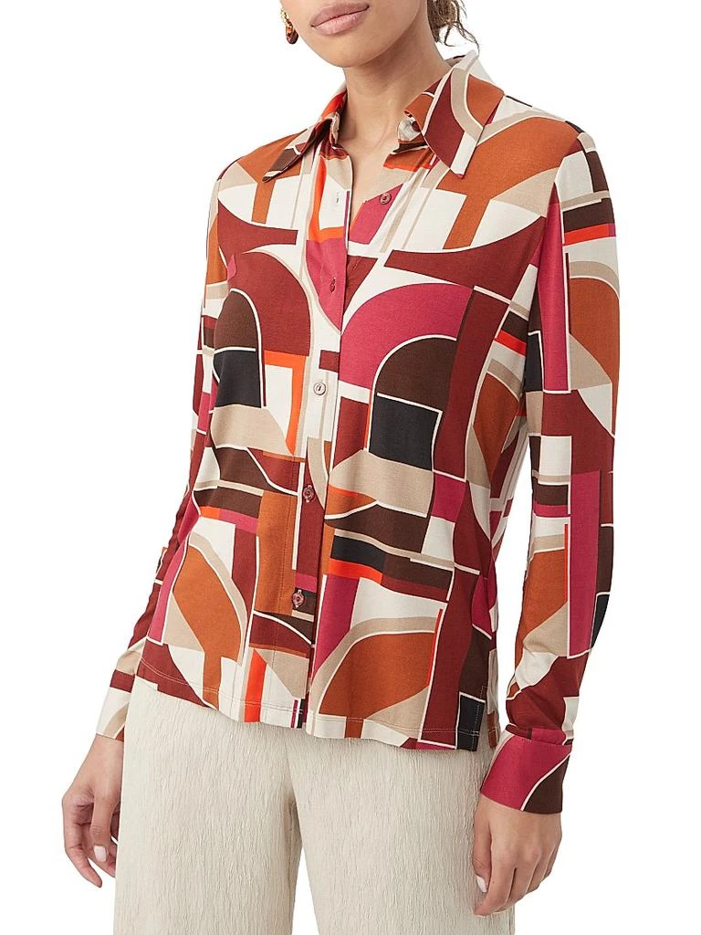 Trina Turk Radio City Geometric Jersey Long-Sleeve Shirt 3