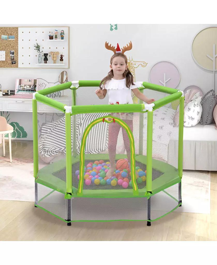 Lovmor 55'' Toddlers Trampoline with Safety Enclosure Net and Balls, Indoor Outdoor Mini Trampoline for Kids