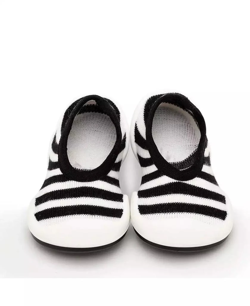 Komuello Infant Boy Girl First Walk Sock Shoes Flat Black Stripe