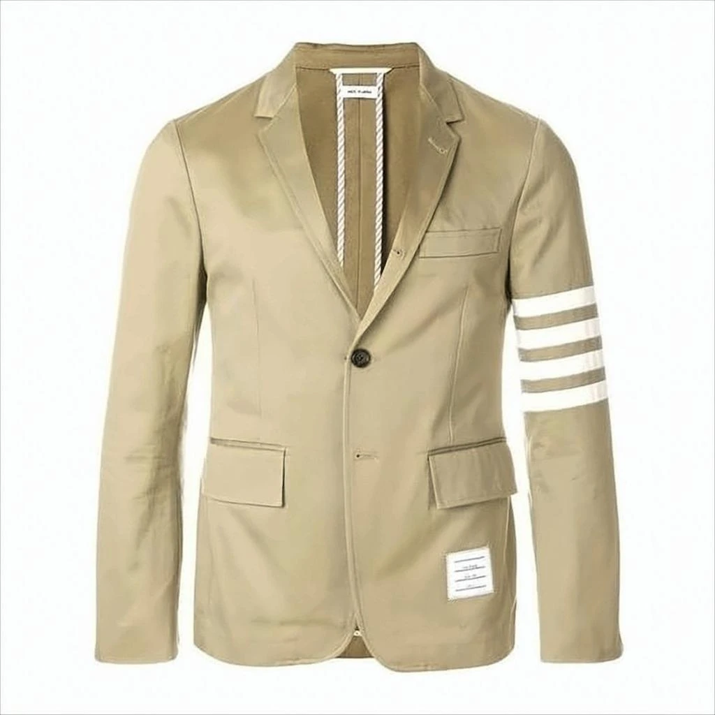Thom Browne Tailored Brown Cotton Suit Jacket with Signature Stripes