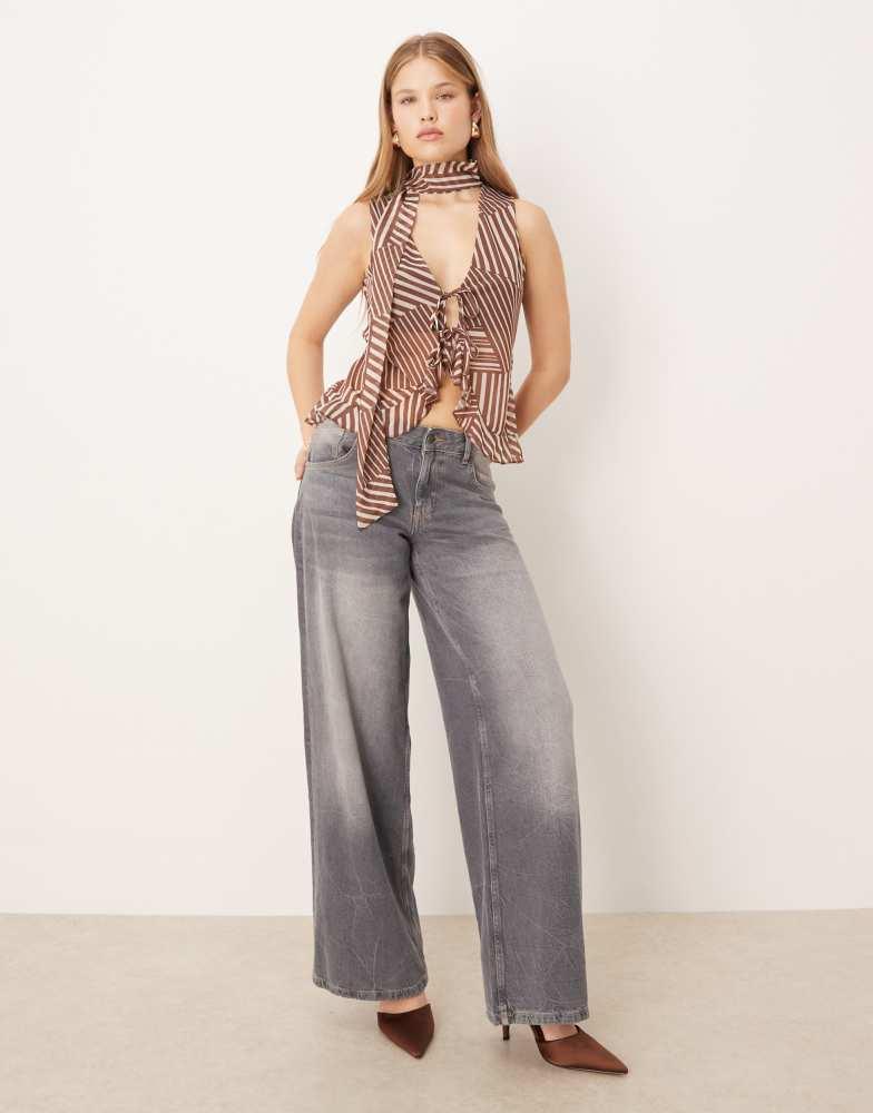 ASOS ASOS DESIGN ruffle waistcoat with scarf in chocolate stripe