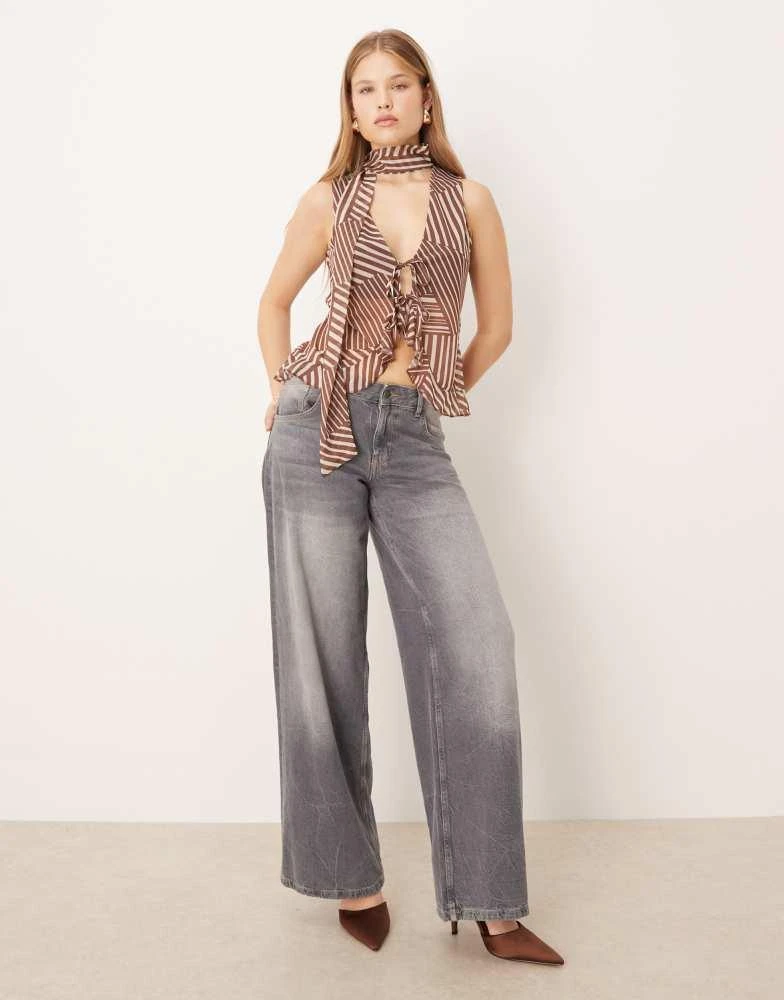 ASOS ASOS DESIGN ruffle waistcoat with scarf in chocolate stripe 2