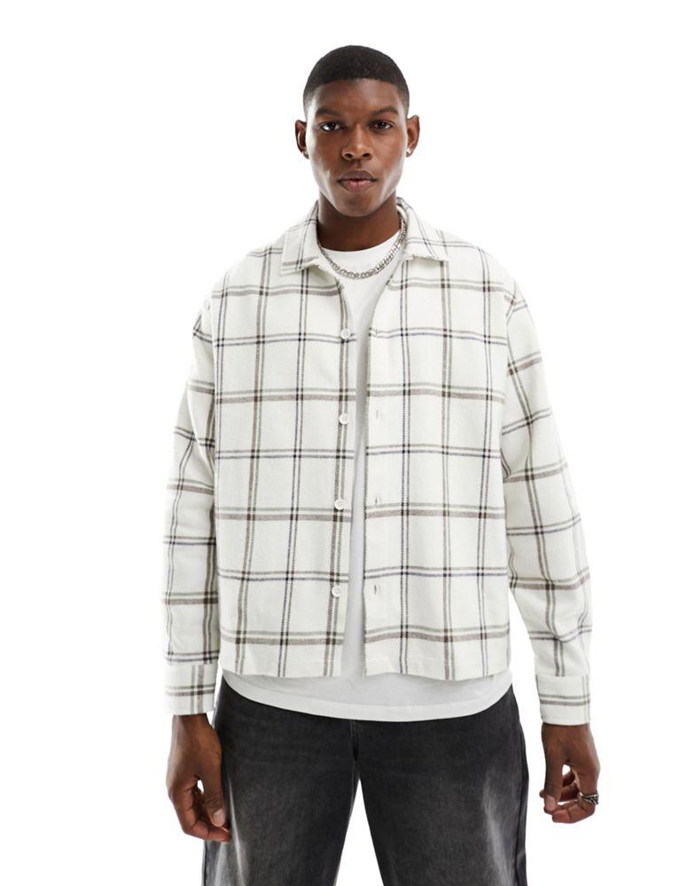 Bershka Bershka checked long sleeve shirt in ecru