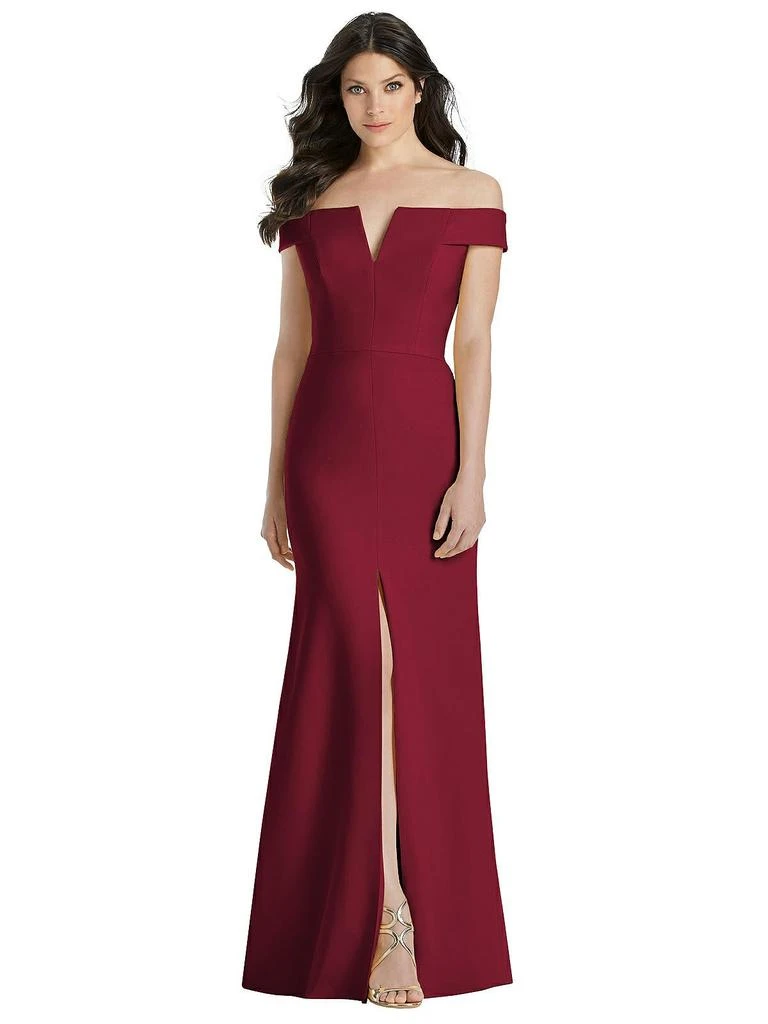 Dessy Collection Off-the-Shoulder Notch Trumpet Gown with Front Slit 1