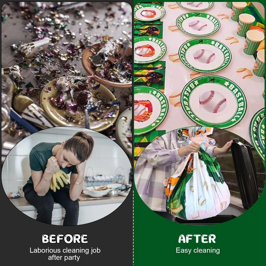 TRIVANCESS 171Pcs Baseball Party Supplies Kit Baseball Birthday Party Disposable Dinnerware Set Baseball Themed Party Tableware Decorations Cups Plates Napkins Spoons Knives Forks Tableclothes 5