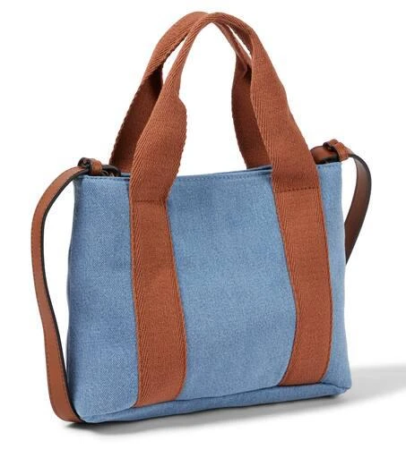 Chloé Kids Logo leather-trimmed denim tote bag 4