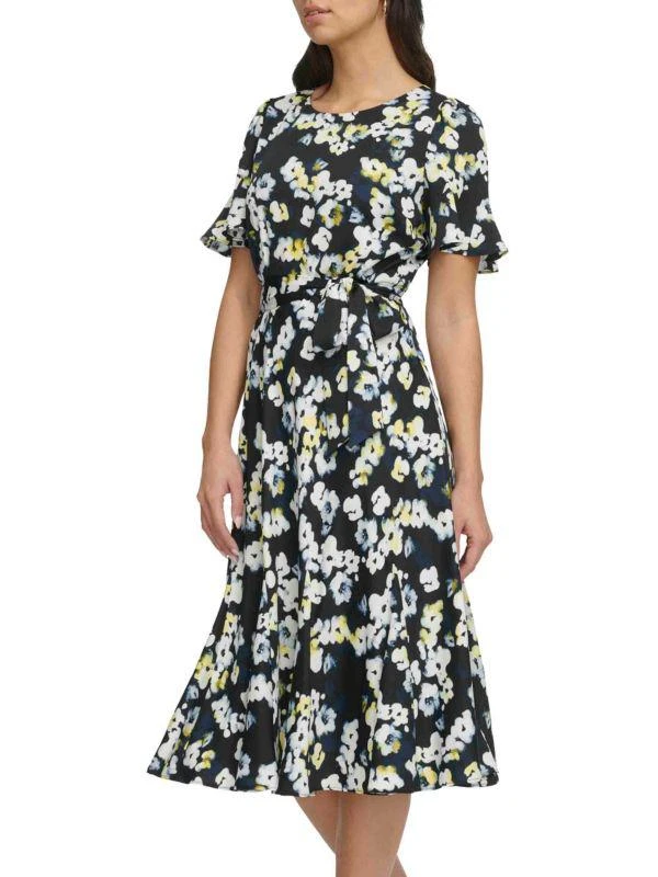 DKNY Floral Waist Tie Midi Dress 3