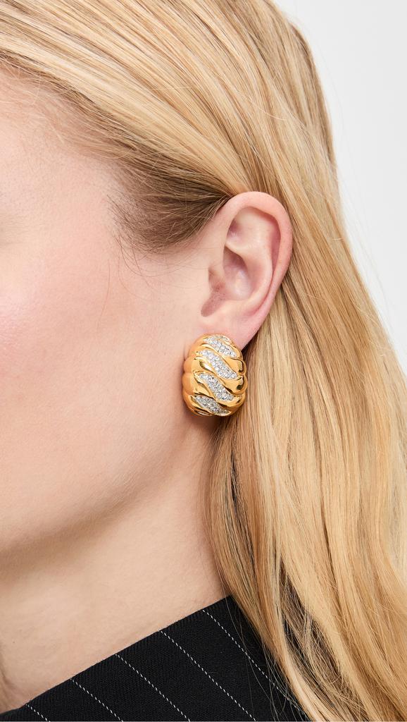 Kenneth Jay Lane Gold Rhine Wave Dome Clip Earrings