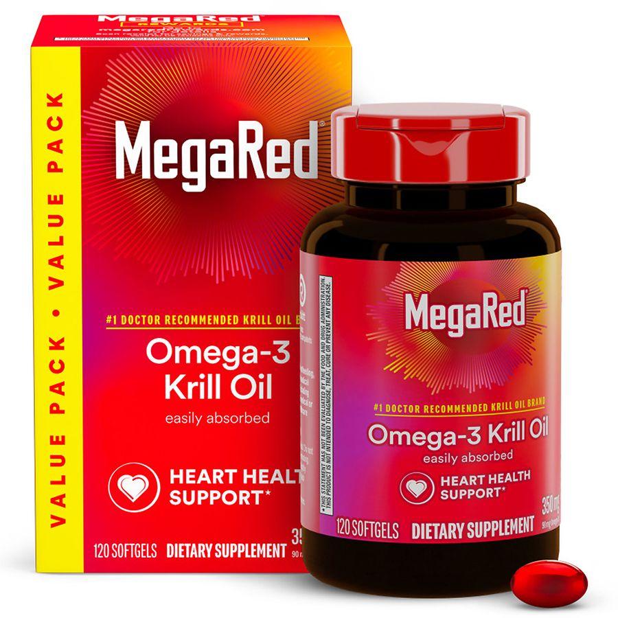 MegaRed 350mg Superior Omega-3s Krill Oil, EPA & DHA, Antioxidant Astaxanthin Softgels