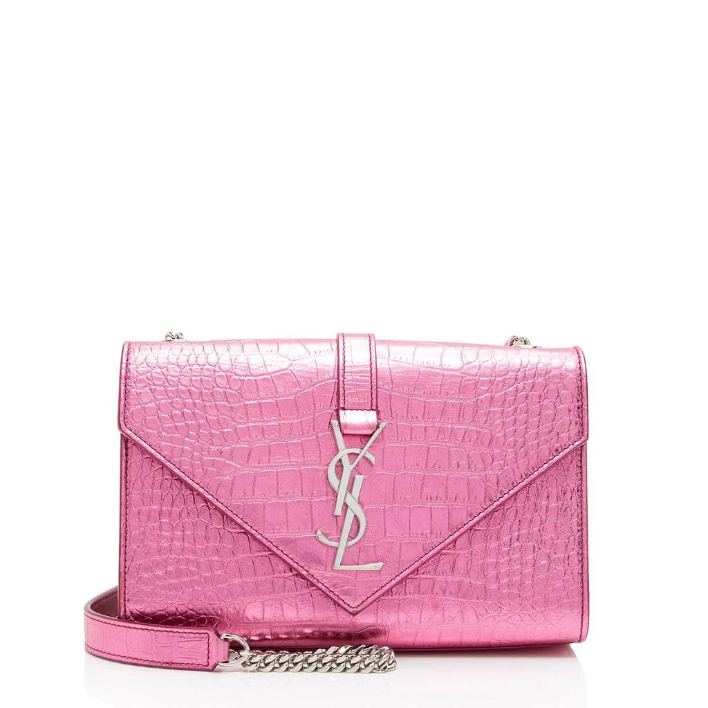 Yves Saint Laurent Metallic Croc Embossed Leather Monogram Small Envelope Bag 1