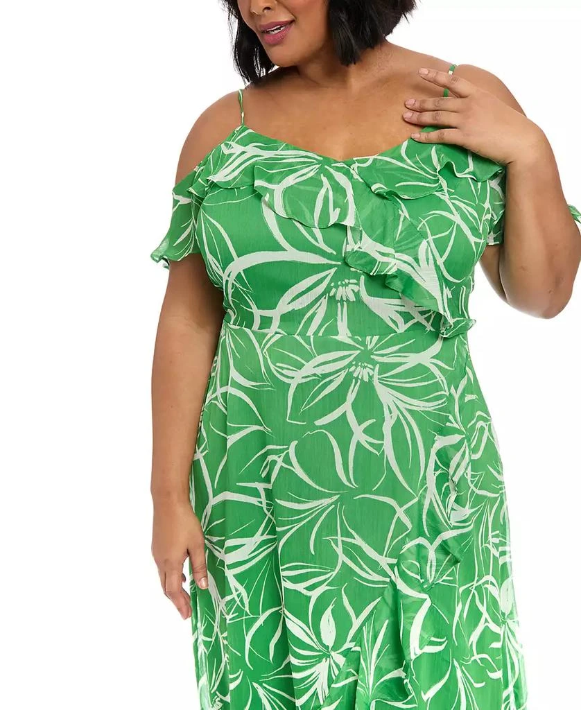 London Times Plus Size Printed Cold-Shoulder Ruffle Dress 7