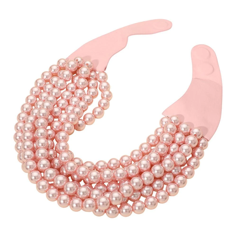 FASHNZFAB Multi Layered Pearl Beaded Collar Magnetic Necklace 2
